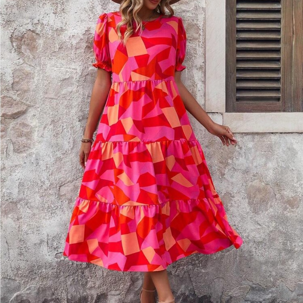 Pink and Orange Geometric Dress